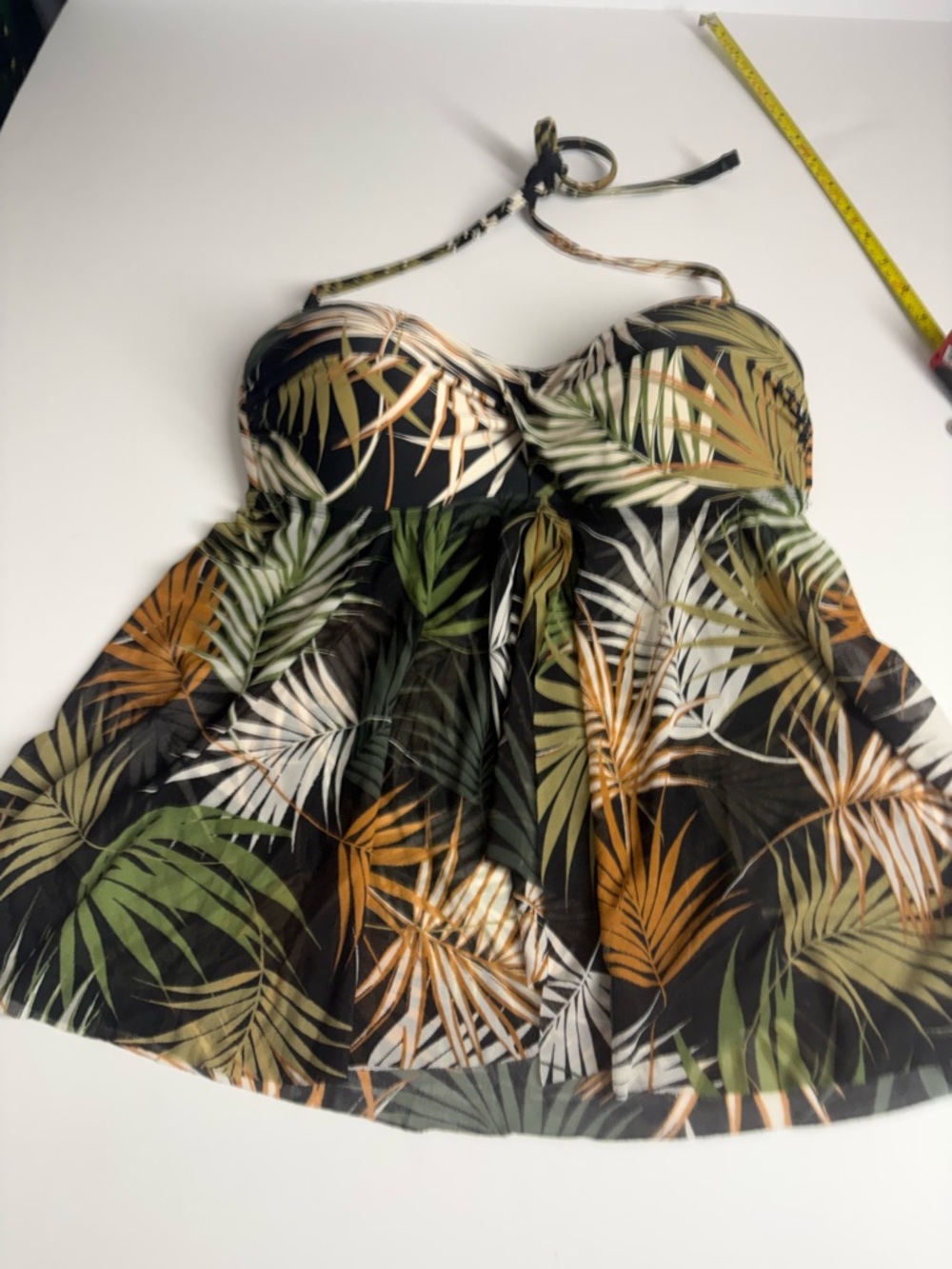 Target Black Tropical Leaf Swim Skirt with Green and Orange Print